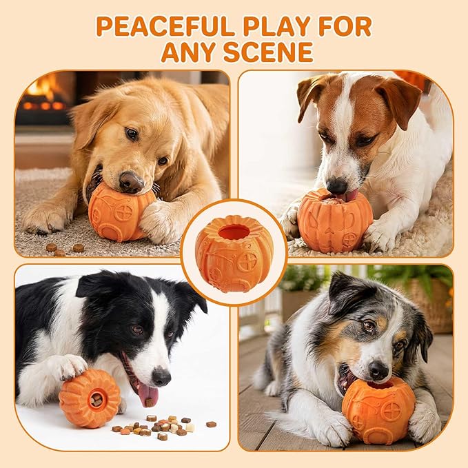 Dog Treat Ball Dispenser, Pumpkin-Shaped Frozen Treat Dog Toy, Enrichment Toys for Dogs, Slow Feeder Ball for Dogs, Interactive Dog Toy, Dog Slow Feeder Bowl, 3.5 Inch
