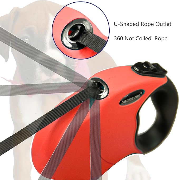 Medium 16 FT Retractable Dog Leash – Adjustable Hands-Free Leash for Dogs Up to 44lbs, Tangle-Free Nylon with Ergonomic Grip for Walking, Training & Outdoor Safety Red M