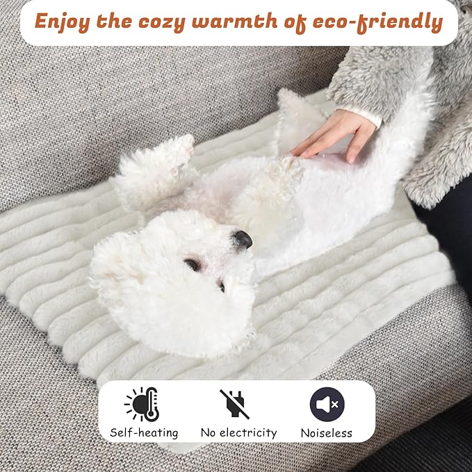 Pet Bed, Soft Corduroy Velvet Cover, Non-Slip Bottom, Cozy Self Warming Dog Bed, Plush Cat Bed, Warm Cat Mat, Comfortable & Pet-Friendly, for Indoor & Outdoor Use (M30''x20'', White)