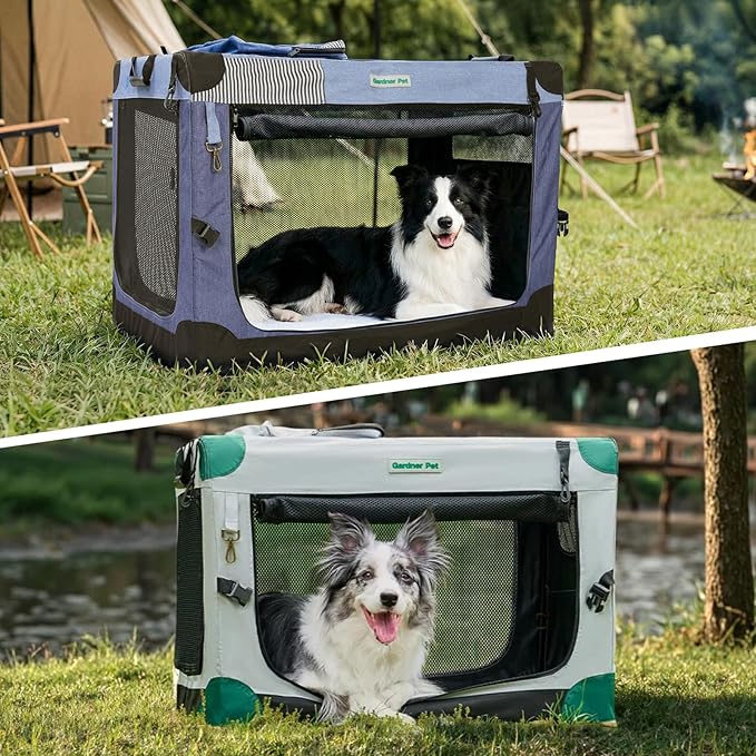 Gardner Pet Soft Collapsible Dog Crate - 30 Inch Portable Travel Dog Crate for Small/Medium Dogs Indoor & Outdoor, 3-Door Pet Crate with Durable Mesh Windows & Storage Bag, Grey