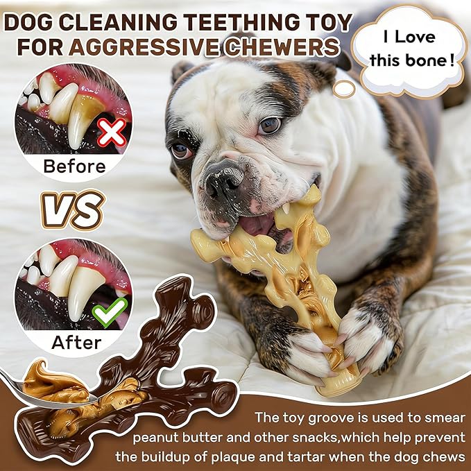 SIHRMIU Dog Chew Toys for Aggressive Chewers, 2 Pack, for Medium/Large Breed, Tough Almost Indestructible Dog Bones for Teeth Cleaning, Training, Boredom and Stimulating