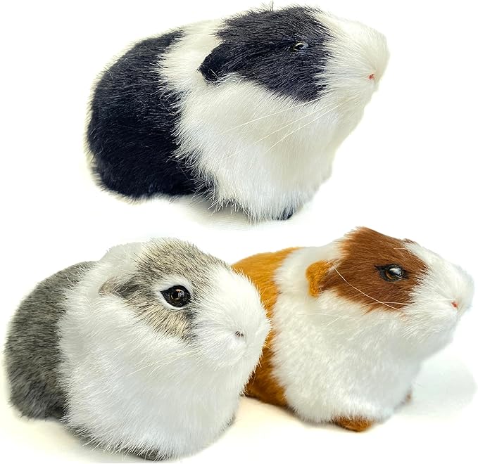 3 Pcs Assorted Color Realistic Hamster Figurines Plush Toys – Lifelike Guinea Pig Stuffed Animals, Home Decor, Kids Gift, Party Favors, Rodent Photo Props