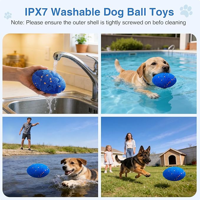 Interactive Dog Toy Balls, Pet Ball Toys Automatic Moving Bouncing and Rotating, Solid E-TPU Material, IPX7 Waterproof Active Rolling Balls for Small, Medium and Large Dogs(Vbleu)