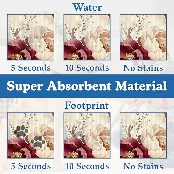 Vintage Floral Rose Pet Feeding Mat–Quick Dry Absorbent Dog Cat Food Mat, Non Slip Waterproof Bowl Placemat for Messy Eaters, Pet Accessories for Floors 16"x24"