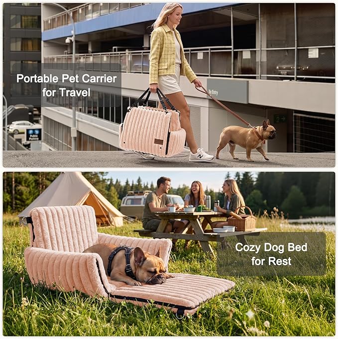 MIXJOY Dog Car Seat for Small/Medium Dogs up to 25 lbs, Multi-Functional Dog Carrier for Car with Detachable Washable Cover, Pet Travel Bed with Clip-On Safety Leash, Pink