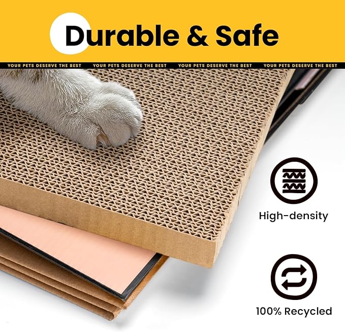 Conlun Cardboard Cat House with Scratch Pad & Catnip, Cat Play Scratching House for Indoor Hideaway Furniture, Heavy Duty Sturdy Cardboard Scratcher, Easy to Assemble Birthday Gift, Medium