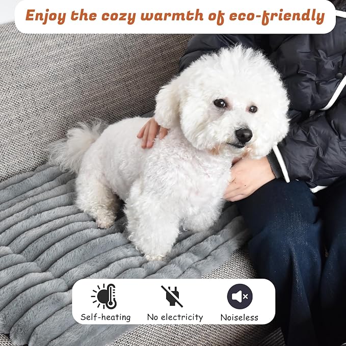 Pet Bed, Soft Corduroy Velvet Cover, Non-Slip Bottom, Cozy Self Warming Dog Bed, Plush Cat Bed, Warm Cat Mat, Comfortable & Pet-Friendly, for Indoor & Outdoor Use (M30''x20'', Grey)