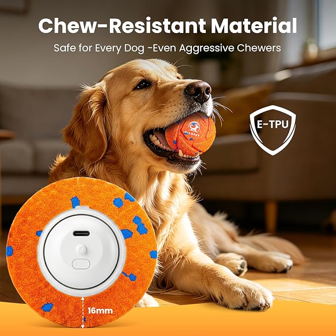 Smart Interactive Dog Ball Toys - Auto Bouncing & Rolling, Chew-Resistant E-TPU Material, 3 Interactive Modes, IPX7 Waterproof, Smart Chase Pet Toy Ball for Medium and Large Dogs - Orange