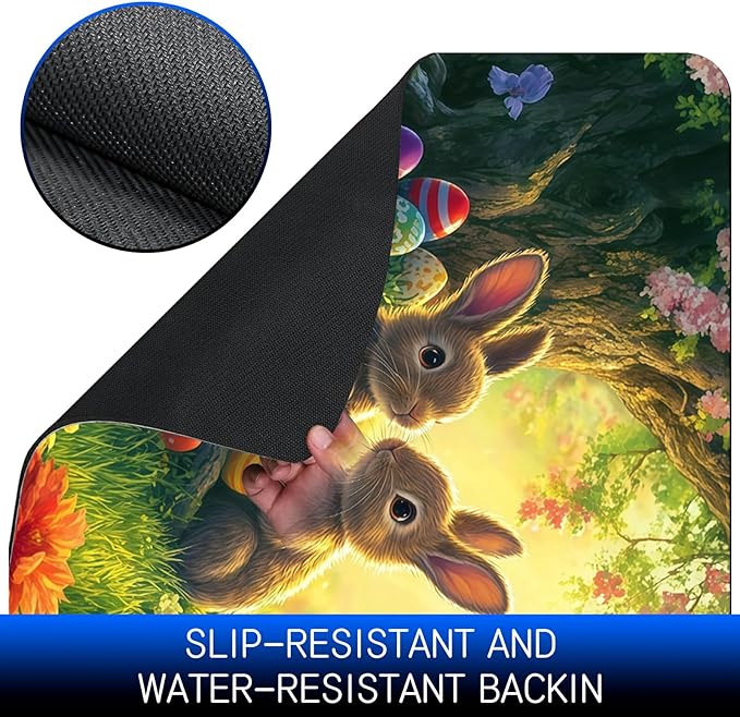 Dog Food Mat, 15.7" x 23.6" Absorbent Pet Feeding Mat for Food and Water, Waterproof Diatom Mud Pet Placemat with Non-Slip Rubber Backing, Easy Clean Cat Bowl Mat for Floors - Forest Rabbit