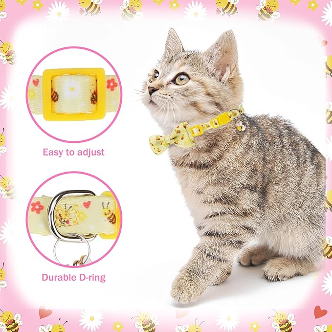 PUPTECK Cat Collar Breakaway with Bells, Kitten Collar Outfit Adjustable for Girl Boy Small Pet Puppy Bunny, Cute Costume Accessory with Safety Release Buckle (Bowtie-Floral)