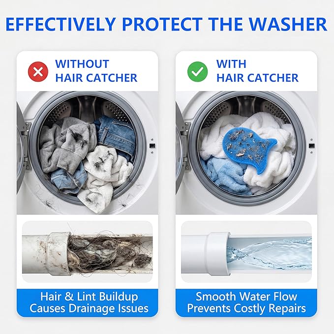 Pet Hair Remover for Laundry,Reusable Dog & Cat Hair Catcher for Washing Machine & Dryer,Effectively Removes Fur,Lint and Dander from Bedding,Clothes(2Pcs Blue)