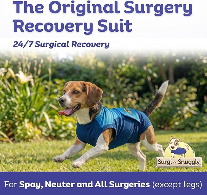 Surgi Snuggly Dog Surgery Recovery Suit - Dog Onesie for Post Surgery Recovery, Female Spay & Male Neuter - Surgical Suit for Dogs, E-Collar Cone Alternative, Double Blue - Medium - 14" - 17" (EC)