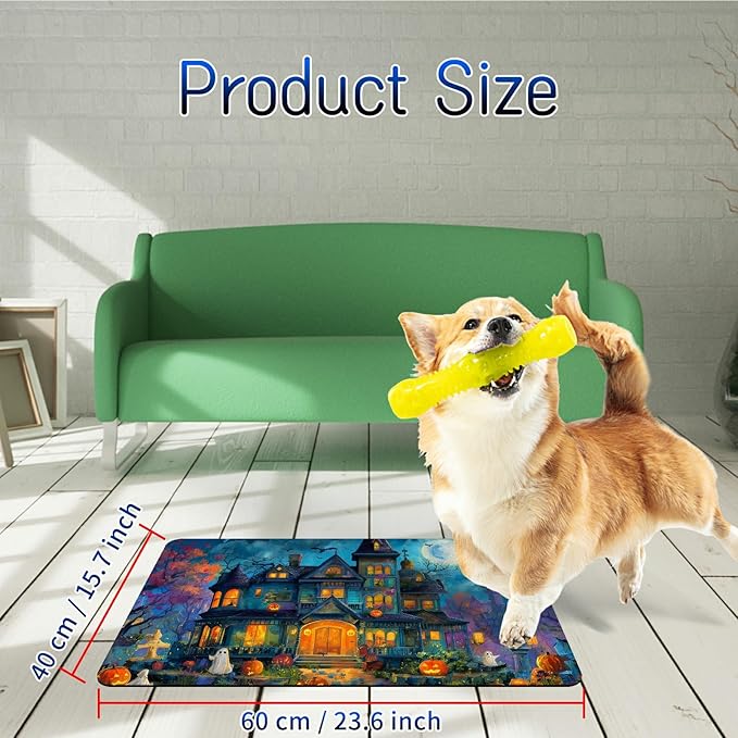 Dog Food Mat, 15.7" x 23.6" Absorbent Pet Feeding Mat for Food and Water, Waterproof Diatom Mud Pet Placemat with Non-Slip Rubber Backing, Cat Bowl Mat for Floors - Castle Tree Withered