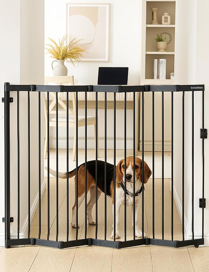 No Pawblems Retractable Safty Gate, Metal Adjustable Dog Gate for Doorways, Stairs & Hallways, Expands to 45" Wide, 36" Tall Gate, Auto Retract Design, No Bottom Bar, Black