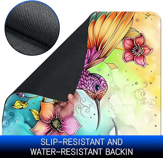 Dog Food Mat, 15.7" x 23.6" Absorbent Pet Feeding Mat for Food and Water, Waterproof Diatom Mud Pet Placemat with Non-Slip Rubber Backing, Cat Bowl Mat for Floors - Hummingbird Flower 2