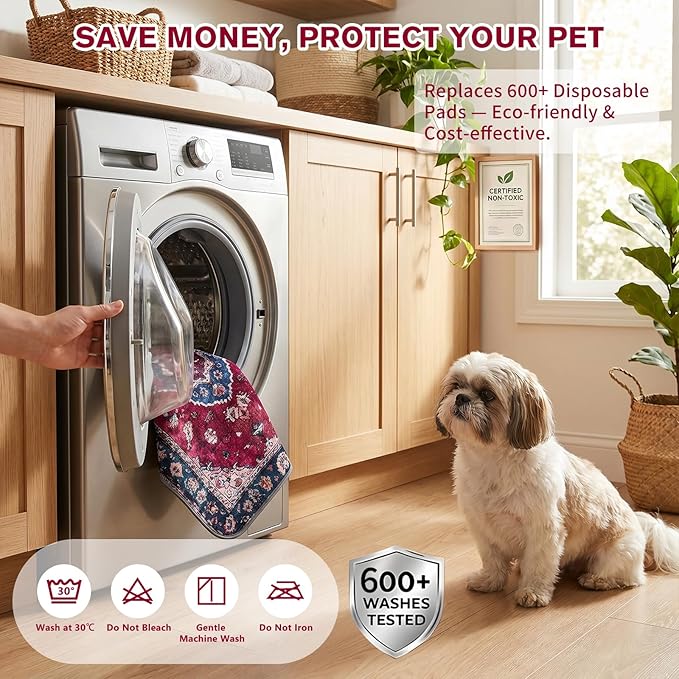 Washable Pee Pads for Dogs and Cats, 2 Pack Absorbent Thick Reusable Training Dog Pet Puppy Pads, Waterproof & Non-Slip Whelping Pads for Potty Training, Whelping, Playpen, Crate, Prevents Leakage