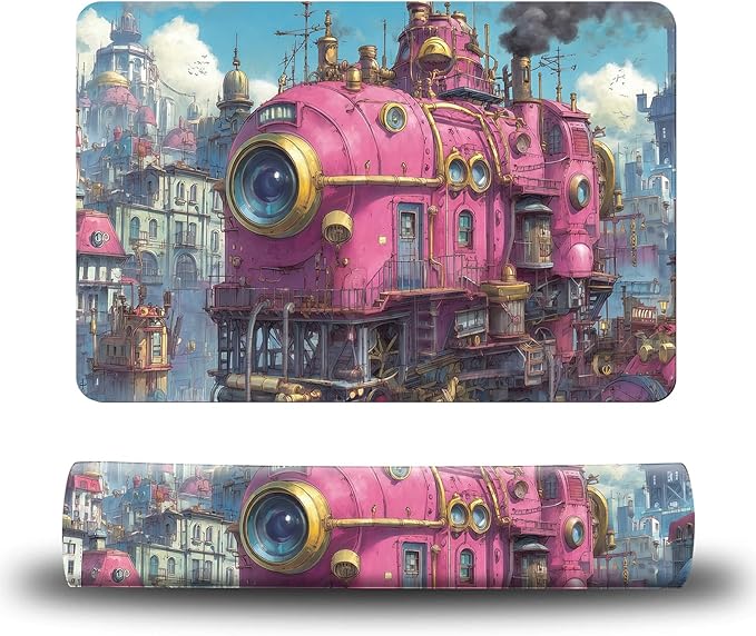 Dog Food Mat, 15.7" x 23.6" Absorbent Pet Feeding Mat for Food and Water, Waterproof Diatom Mud Pet Placemat with Non-Slip Rubber Backing, Cat Bowl Mat for Floors - Pink Train Chimney