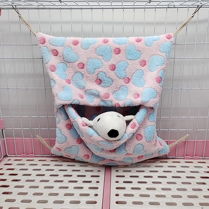 ISMARTEN Small Animal Hanging Hammock, Pet Hanging Nap Sack Sleep Bag Bed, Cage Hammock Beds for Ferret Guinea-Pig Sugar Glider Hamster Rat Mice Chinchilla Flying Gerbil and Squirrel (Pink)