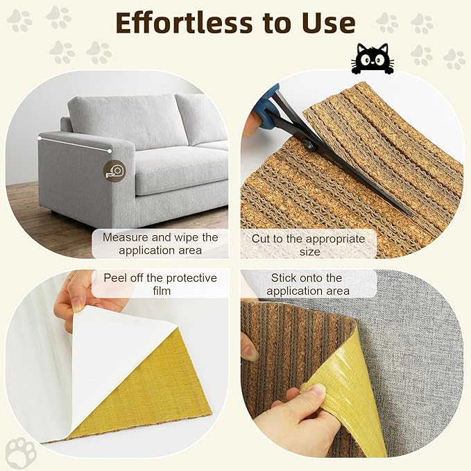 Cat Scratch Mat, 39.4 * 11.8IN Cork Cat Scratch Pad, Adhesive Scratching Couch Furniture Protector, DIY Scratching Pad, Corrugated Paper Scratcher from Claws for Indoor, Brown