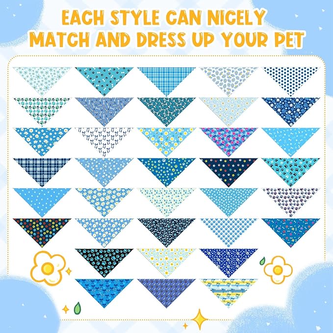 Sanwuta 72 Pcs Boy Dog Bandanas Bulks Summer Floral Dog Bandana Washable Scarfs Cat Bandanas Adjustable Cute Triangle Bibs Cat Neckwear Puppy Scarves for Small Medium Pet Birthday Beach Party Costume