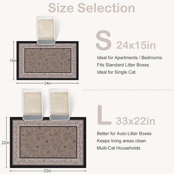 Cat Litter Mat Trapping Rug 24"x15",Litter Box Mat for Floor, Non-Slip Waterproof Backing, Soft Mesh Easy to Clean Pet Mat for Cat, Brown