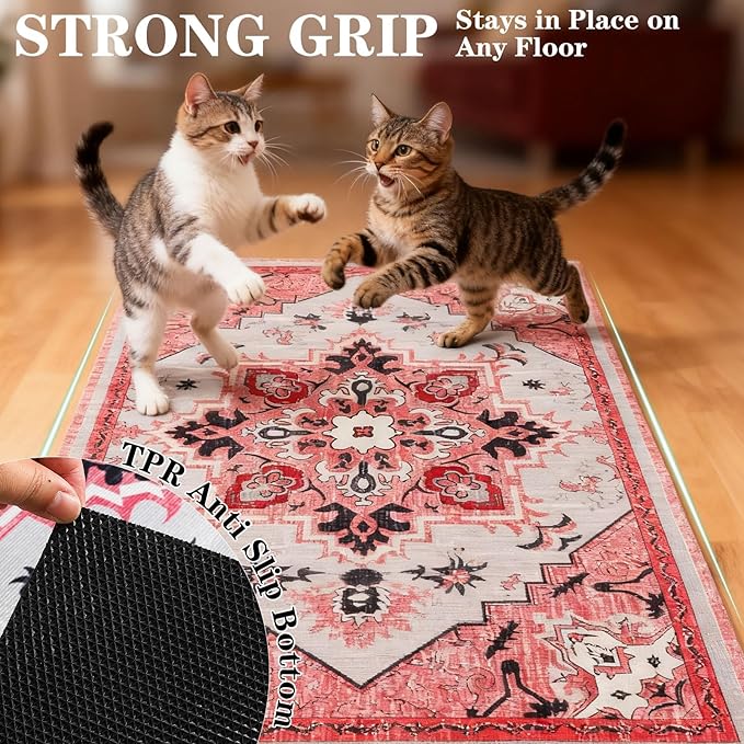 EXPAWLORER Cat Litter Mat, 20”x32” Small Non-Slip Urine Waterproof Litter Trapping Mat Easy to Clean Washable Litter Box Mat for Floor Soft on Kitty Paws, Indoor Food Mats Rug Pads for Bathroom Pink