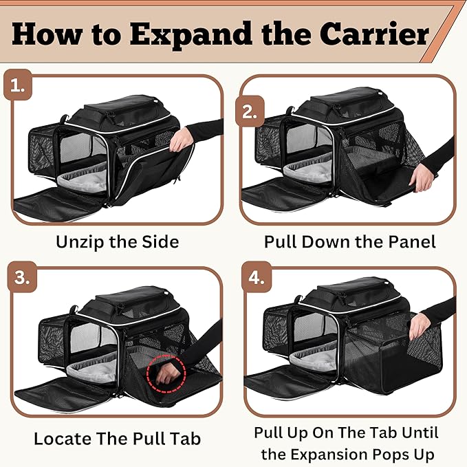 Airline Approved Top-Expanding Pet Carrier on Wheels- Extra Spacious Soft Lined Carrier! 18x11x11 (Expanding Sides)