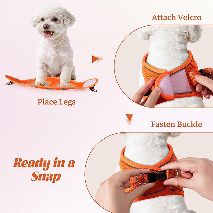 YIMEIS Dog Harness and Leash Set, No Pull Soft Mesh Pet Harness, Reflective Adjustable Puppy Vest for Small Medium Large Dogs, Cats (Orange01, X-Small (Pack of 1)