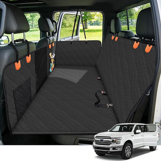 HOTEAGLE Dog Seat Cover for Full-Size Trucks & SUVs, 3-Section Hard Bottom, Waterproof & Nonslip Car Hammock for Large Dogs, Pet Truck Extender Cover, Spacious Space(+ 45%), Black