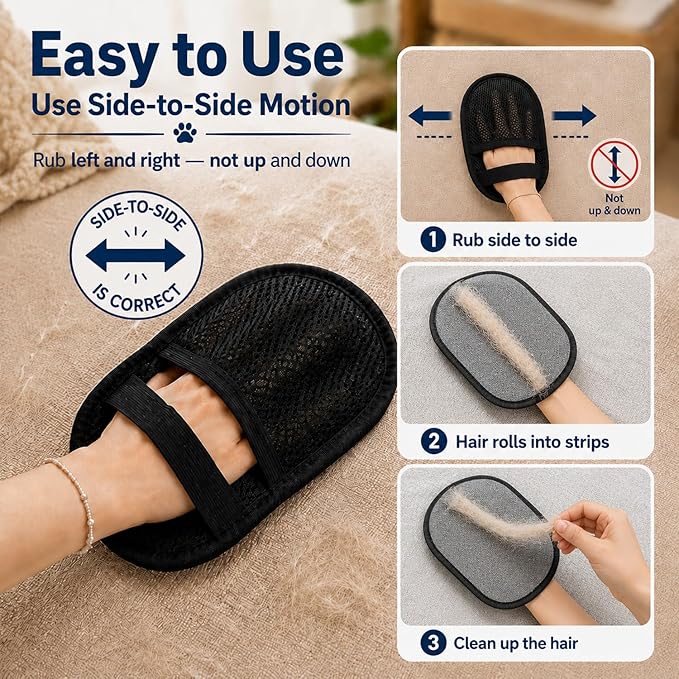 Pet Hair Remover Glove 2-Pack for Couch, Carpet, Bed, Car Seat & Clothing, Reusable Electrostatic Tool for Cat & Dog Hair