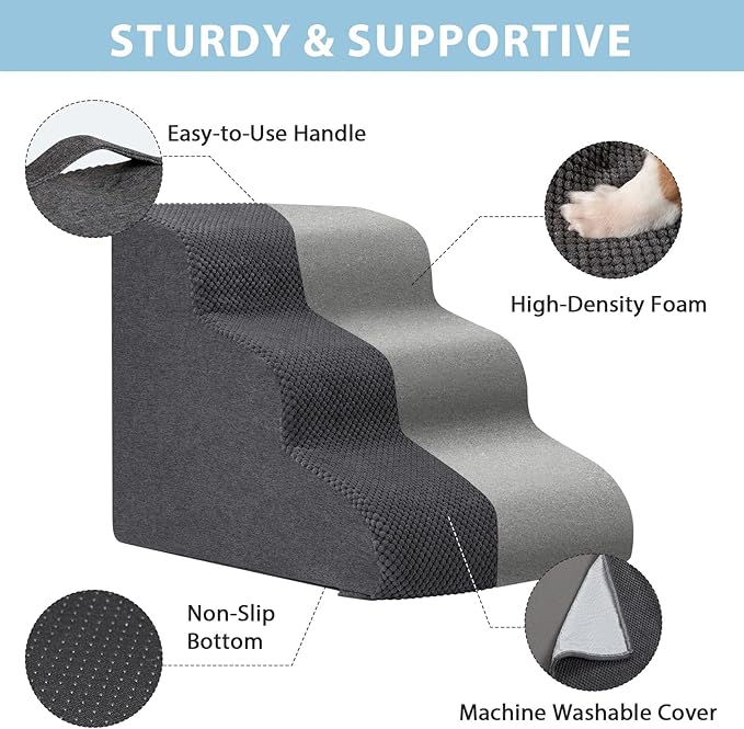 Garnpet Dog Stairs for High Beds, 4-Step Dog Steps for Small Dogs and Cats, Foldable Pet Stairs for High Bed Climbing, Non-Slip Balanced Pet Step Indoor, Dark Grey