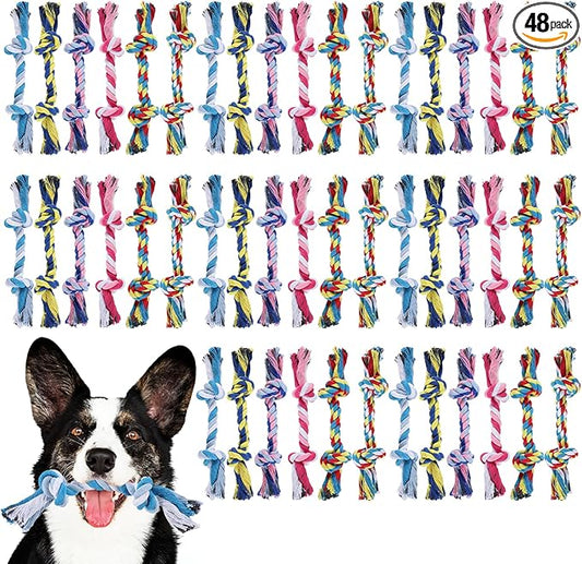 48 Pcs Dog Rope Toys Bulk, 100% Cotton Rope Dog Toys for Aggressive Chewers Durable Puppy Tug of War Toy with Knot, Interactive Puppy Toy for Small & Medium Pet Teething, Teeth Cleaning - 6 Colors