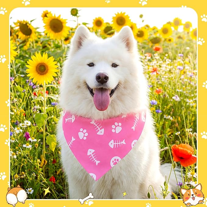 Sanwuta 120 Pcs Paw Bandanas for Dogs Bulk Dog Bone and Paw Pattern Triangle Bandanas for Groomers Washable Pet Scarves Adjustable Bibs for Small and Medium Pets, 30 Styles