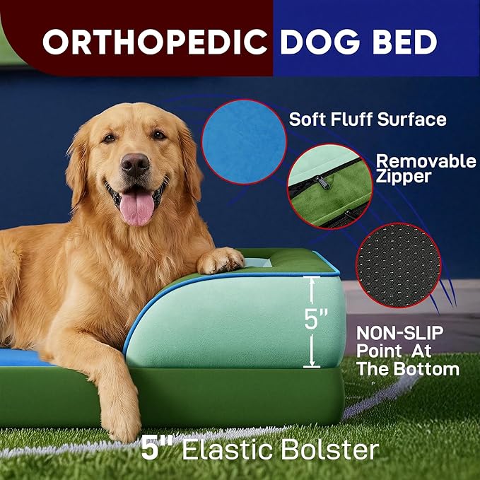 Comfort Expression Orthopedic Dog Bed for Large Dogs 36x27 Inch, Waterproof Egg Crate Foam Large Pet Bed with Bolsters, Dog Couch with Washable Cover & Non-Slip Bottom, Boston
