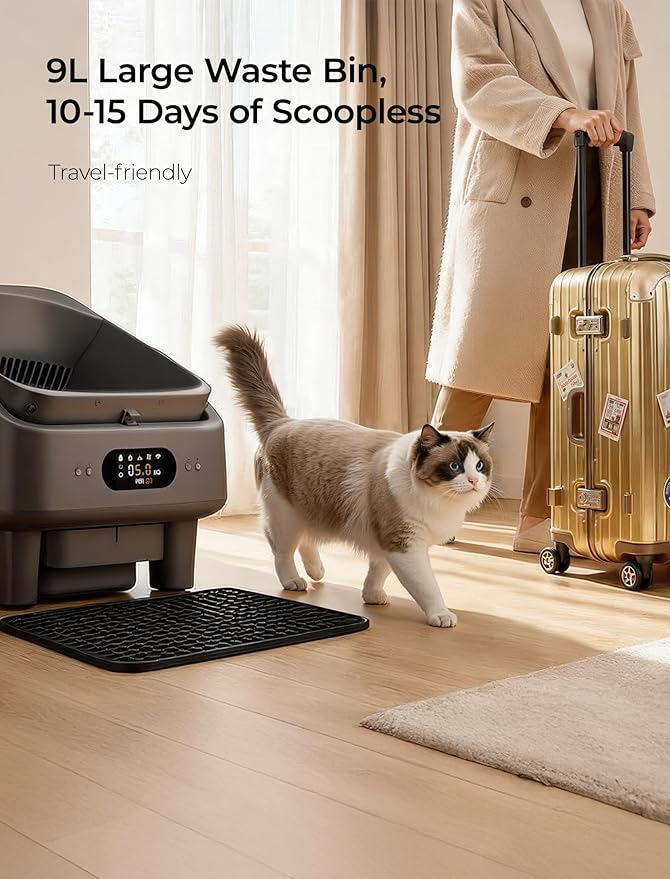 Automatic Litter Box, Cypcat Smart Self Cleaning Cat Litter Box Anti-Pinch, 10 Safety Sensors, Large Cat Litter Boxs for Multiple Cats, 5G & 2.4G WiFi, 6" LED Display, Odor Control Robot, Grey