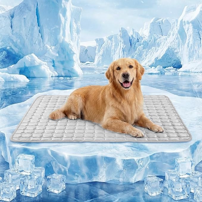 FunFurry Cooling Mat for Dogs，59"X40" Extra Large Pet Pad，Q-Max>0.5 Rapid Cooling Dense Weave Fabric，Washable Kennel Mat with Non-Slip Bottom (Light Grey, XXL)