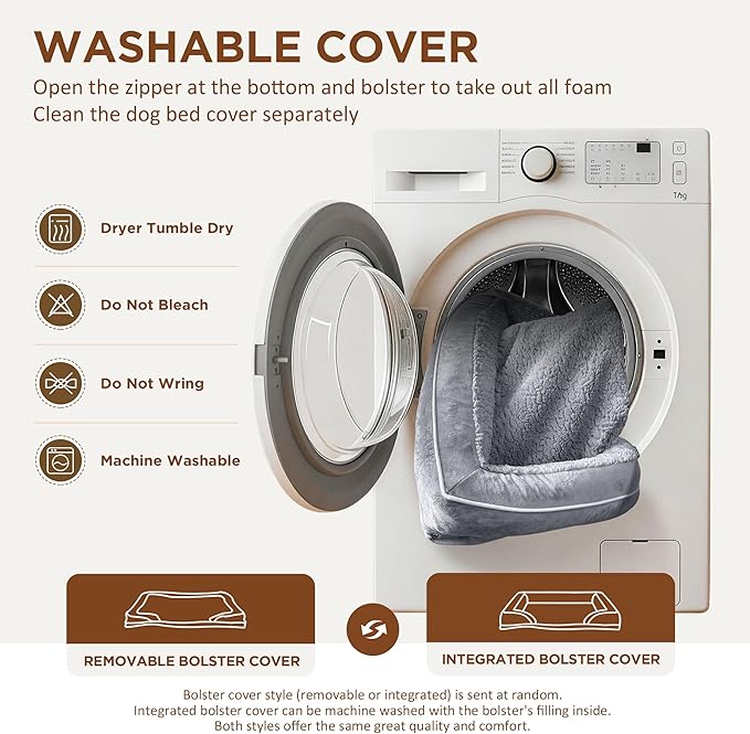 Comfort Expression Orthopedic Dog Bed for Extra Large Dogs 53x42 Inch, Waterproof Supportive Egg Crate Foam XXL Pet Bed with Removable Bolsters, Dog Couch with Washable Cover & Non-Slip Bottom, Grey