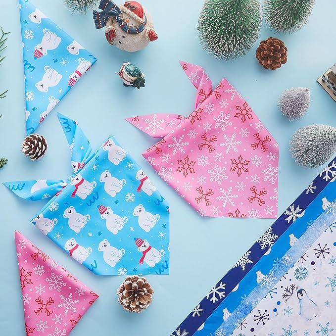 Chunful 120 Pcs Winter Bandanas for Dogs Bulk Charm Blue Bandanas Snowflake Patterns Soft Bibs Adjustable Triangle Doggie Cats Scarf for Small Medium Large Pet Winter Costume 25.6 x 17.7 x 17.7 Inch