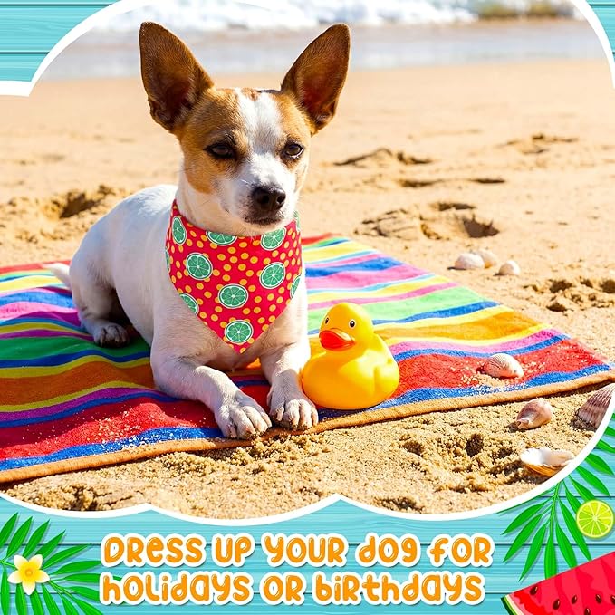 Sanwuta 120 Pcs Summer Bandanas for Dogs Bulk Hawaiian and Fruit Dog Triangle Bandanas Washable Pet Scarves Adjustable Bibs for Small and Medium Pets, 30 Styles
