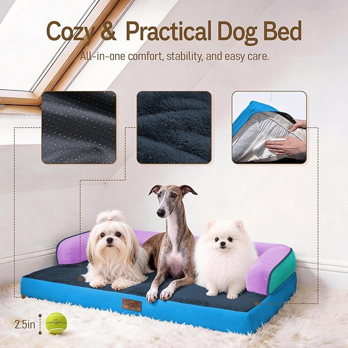 Comfort Expression Extra Large Dog Bed Orthopedic - XL Orthopedic Dog Beds Memory Foam Pet Couch Waterproof Sofa Bolster with Removable Cover - 42 x 30