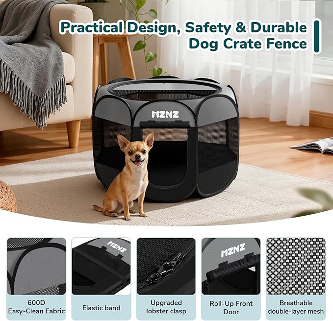Dog Cat Playpen, Portable Small Animal Playpen Crate Indoor for Dogs Cats Rabbits, Foldable Guinea Pigs Bunny Cage Enclosure Outdoor, Pop Up Dogs Cats Tent Kennel with Carrying Case, Dark Grey