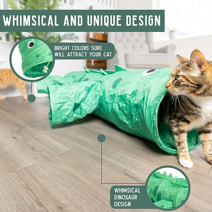Pet Craft Supply Dizzy Dino Multi Cat Tunnel Boredom Relief Toys with Crinkle Feather String for Dogs, Cats, Rabbits, Kittens and Guinea Pigs for Hiding Hunting and Resting (8754)