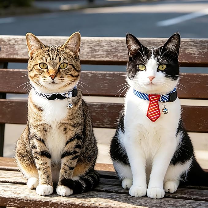 PUPTECK Cat Collar Breakaway with Bells, Kitten Collar Outfit Adjustable for Girl Boy Small Pet Puppy Bunny, Cute Costume Accessory with Safety Release Buckle (Sticker-Gentlemen)