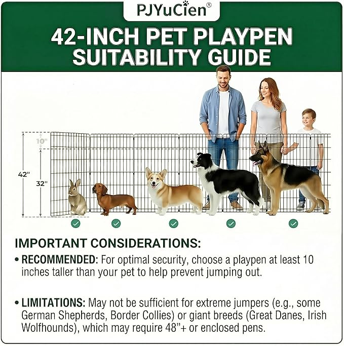 PJYuCien Octagonal Dog Playpen with Bottom Pad - Metal Foldable Exercise Pen, 8 Panels 42" H x 24" W Indoor Outdoor Pet Fence Puppy Crate Kennel, Black