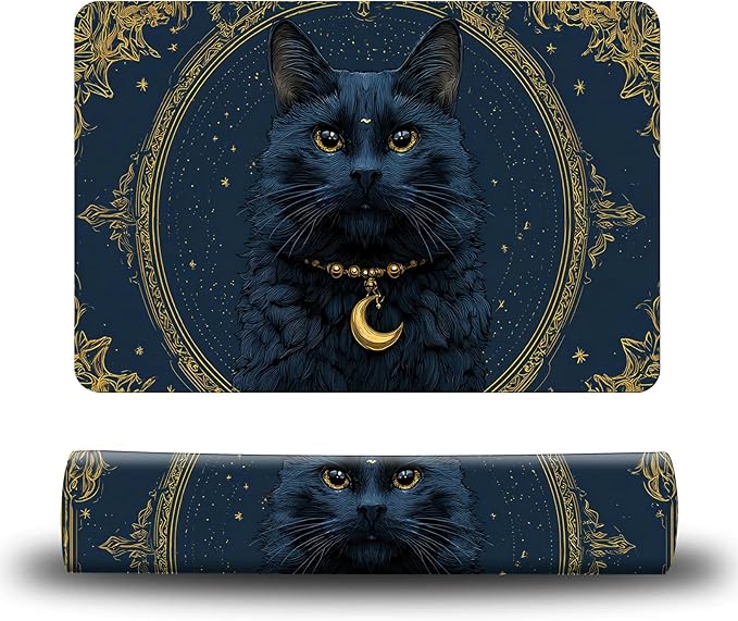 Dog Food Mat, 19.6" x 23.6" Absorbent Pet Feeding Mat for Food and Water, Waterproof Diatom Mud Pet Placemat with Non-Slip Rubber Backing, Easy Clean Cat Bowl Mat for Floors - Black Cat Moon