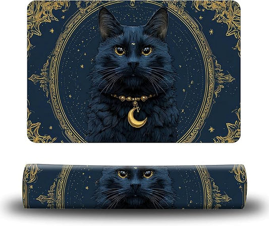Dog Food Mat, 19.6" x 23.6" Absorbent Pet Feeding Mat for Food and Water, Waterproof Diatom Mud Pet Placemat with Non-Slip Rubber Backing, Easy Clean Cat Bowl Mat for Floors - Black Cat Moon
