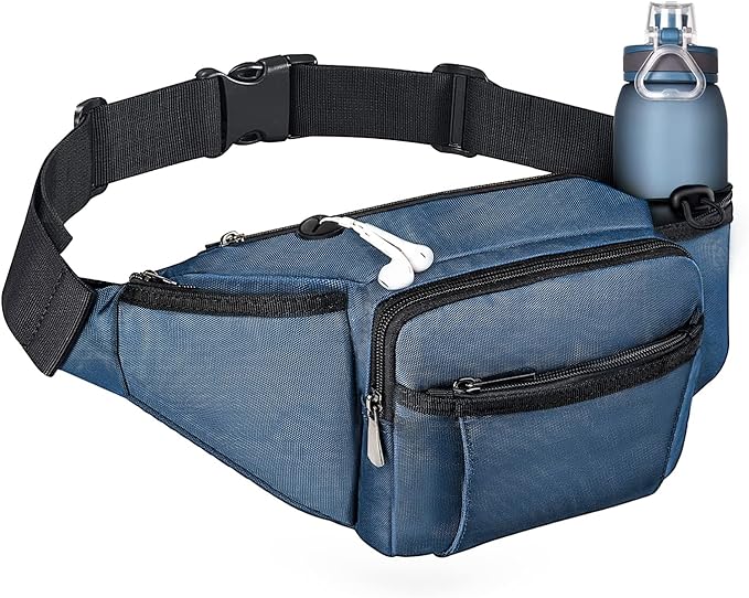 NOOLA Fanny Pack Waist Bag for Men Women, Lightweight Waist Pack with Water Bottle Holder, Adjustable Belt Bag with Multi-Pockets for Hiking, Dog Walking, Outdoor, Cycling, Running, Travel, Blue