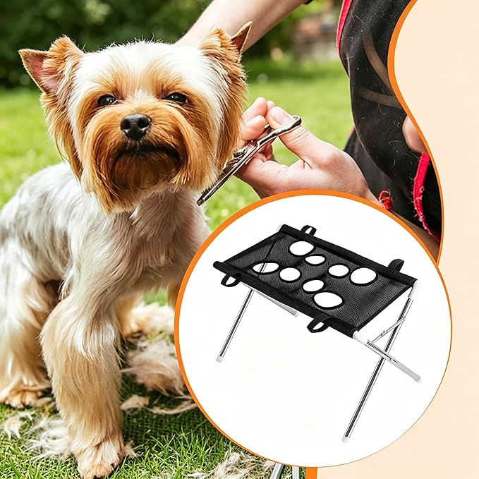 Pet Grooming Hammock Harness 8-Hole Breathable Mesh Dog Grooming Stand with Iron Frame Cat Grooming Hammock for Small Dogs Cats Pet Cleaning Care Grooming Up to 10kg. (Black)