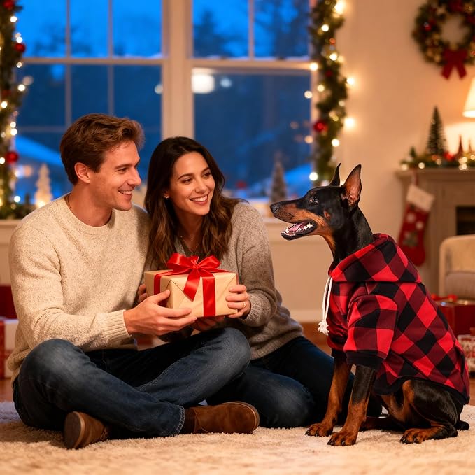 Dog Basic Hoodie Soft Dog Clothes Cold Weather Sweaters for Medium Large Dogs Cozy Fabric Warm Sweatshirt with Leash Hole for Boys (Red Plaid, Small (5-10 lbs))