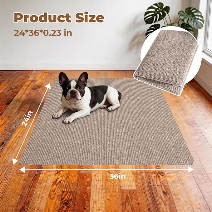 Dog Crate Mat, 24 in X 36 in Dog Playpen Mat Rubber Kennel Mat Extra Large Liner for Under Dog Crate Cages, Absorbent Urine, Puppy Pee Pad Reusable Washable Floor Protector Waterproof Non-Slip Brown